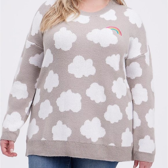 Torrid 1 1x Drop Shoulder Tunic Sweater - Cloud Rainbow Grey - Picture 1 of 2